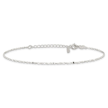 Sterling Silver Twisted Serpentine Heart 9 Inch Plus 1.5 Ext. Anklet