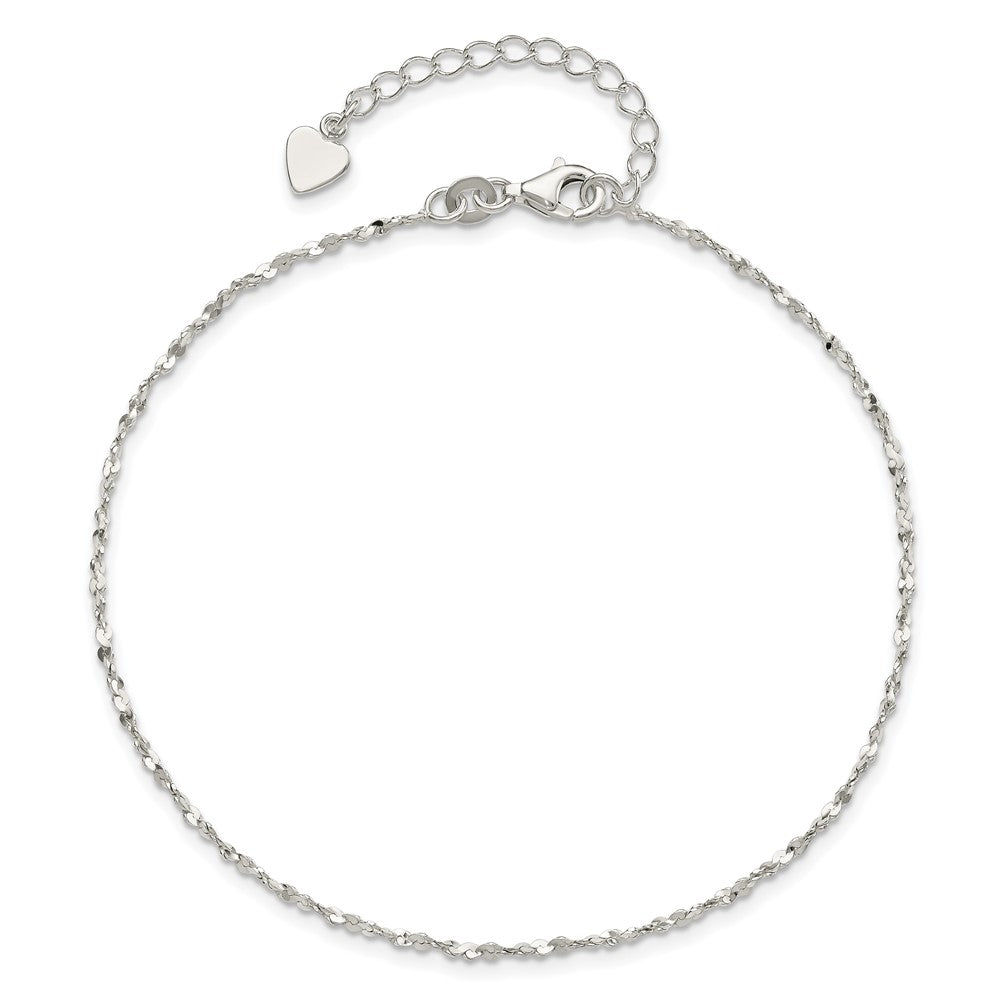 Sterling Silver Twisted Serpentine Heart 9 Inch Plus 1.5 Ext. Anklet