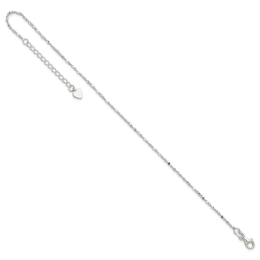 Sterling Silver Twisted Serpentine Heart 9 Inch Plus 1.5 Ext. Anklet
