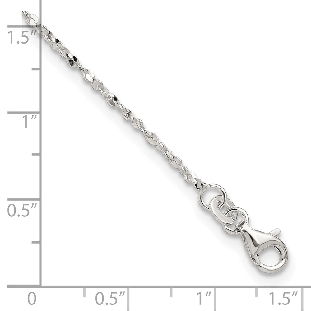 Sterling Silver Twisted Serpentine Heart 9 Inch Plus 1.5 Ext. Anklet