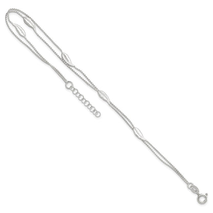 Sterling Silver Polished 2-Strand Feather 9In Plus 1In Ext Anklet