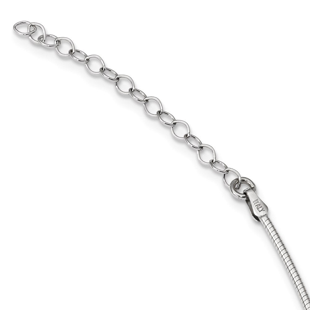 Sterling Silver Rhodium-Plated Cz W/2In Ext Round Omega Necklace