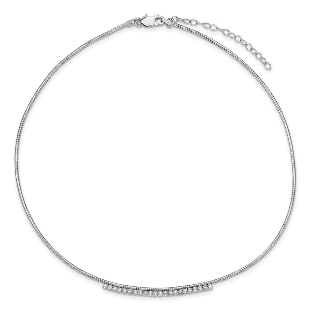 Sterling Silver Rhodium-Plated Cz W/2In Ext Round Omega Necklace