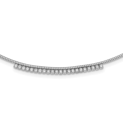 Sterling Silver Rhodium-Plated Cz W/2In Ext Round Omega Necklace