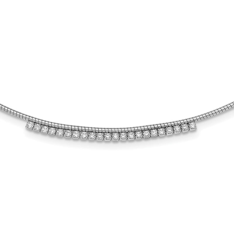Sterling Silver Rhodium-Plated Cz W/2In Ext Round Omega Necklace