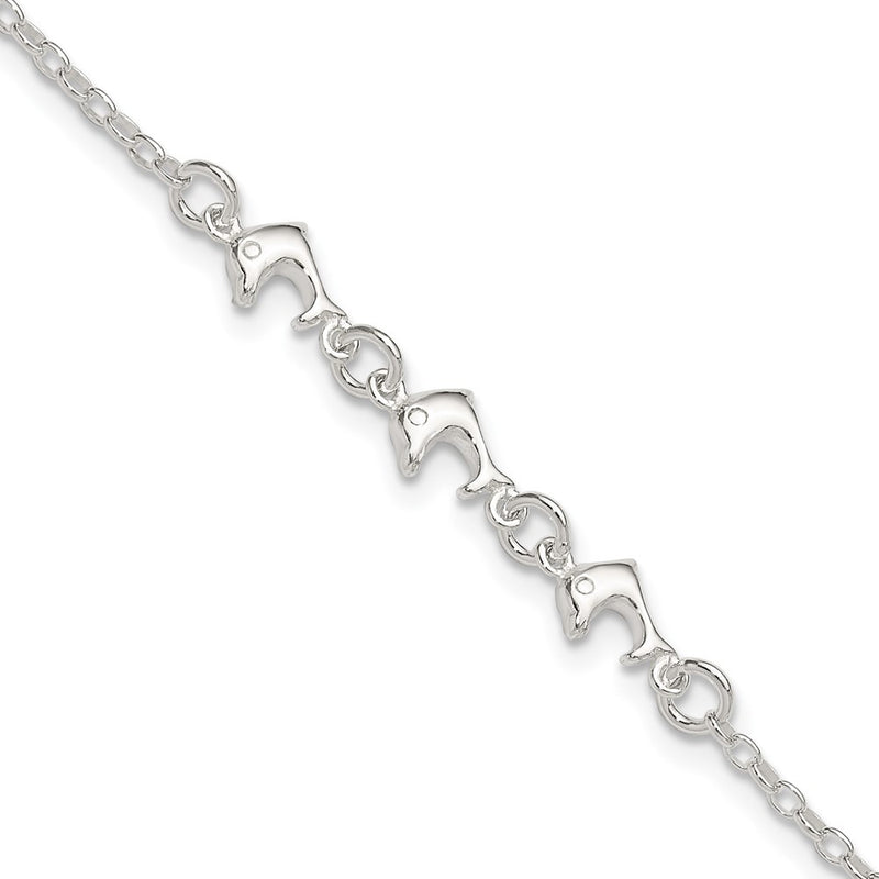 Sterling Silver 3 Dolphins Anklet