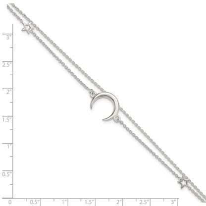 7.5 Inch Sterling Silver Polished Moon And Stars 2-Strand 7.5In Bracelet