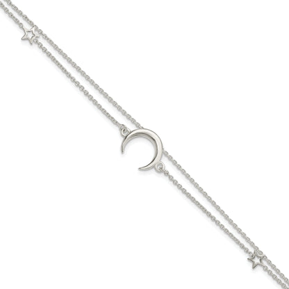 7.5 Inch Sterling Silver Polished Moon And Stars 2-Strand 7.5In Bracelet