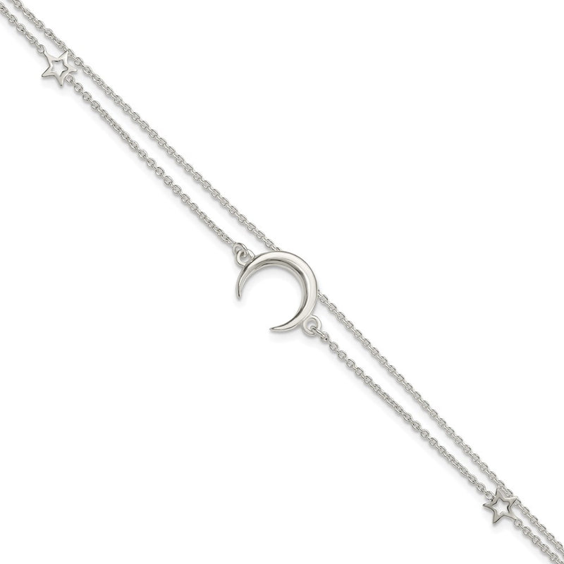 7.5 Inch Sterling Silver Polished Moon And Stars 2-Strand 7.5In Bracelet