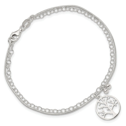 7.5 Inch Sterling Silver Polished 2-Strand Tree 7.5In Bracelet