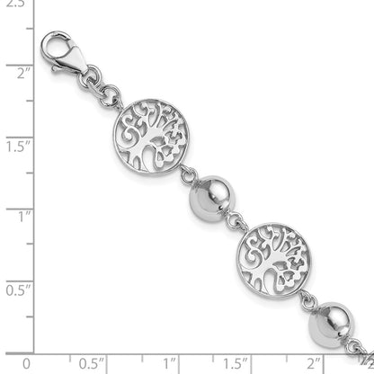 7 Inch Sterling Silver Rhod-Plated Round Tree And Circle W/1In Ext. Bracelet
