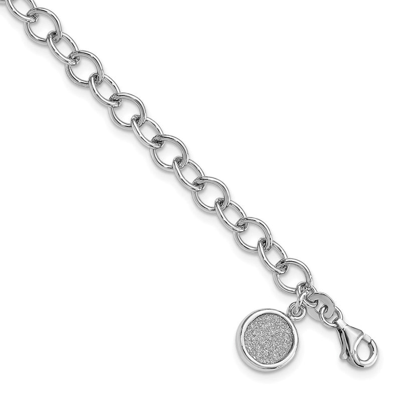 7.5 Inch Sterling Silver Rhodium-Plated Glitter Enamel Circle Bracelet
