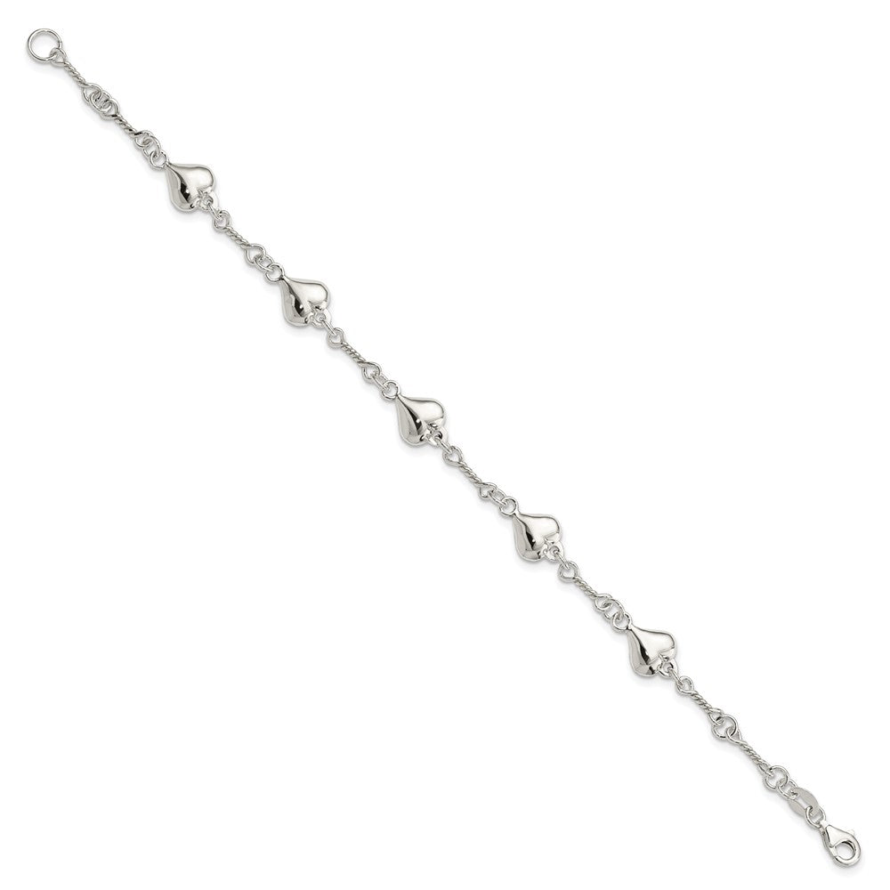 7.5 Inch Sterling Silver Polished Heart 7.5In Bracelet