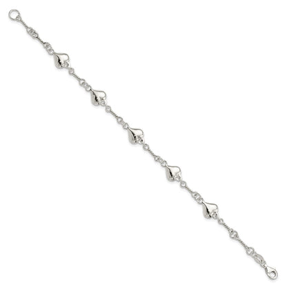 7.5 Inch Sterling Silver Polished Heart 7.5In Bracelet