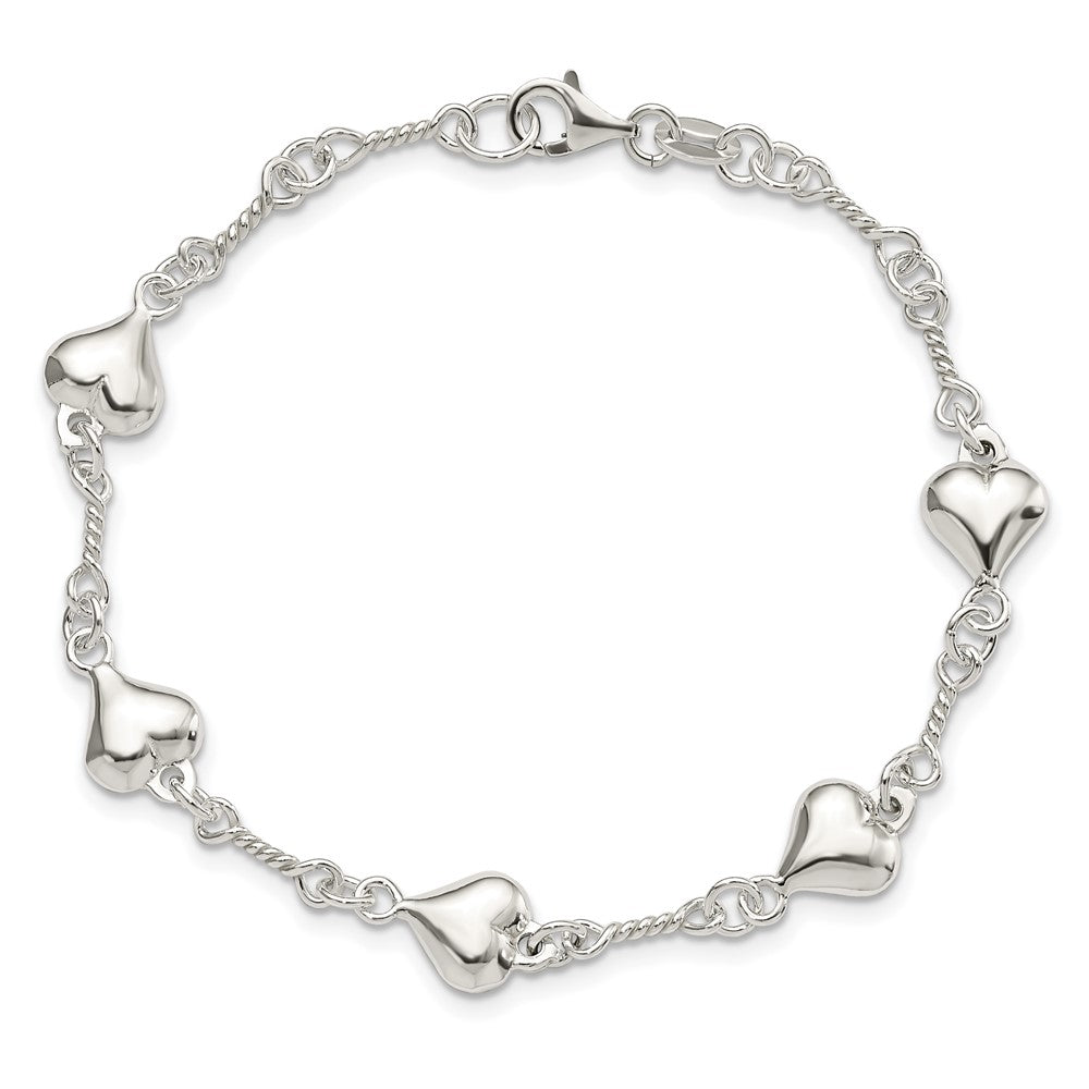 7.5 Inch Sterling Silver Polished Heart 7.5In Bracelet