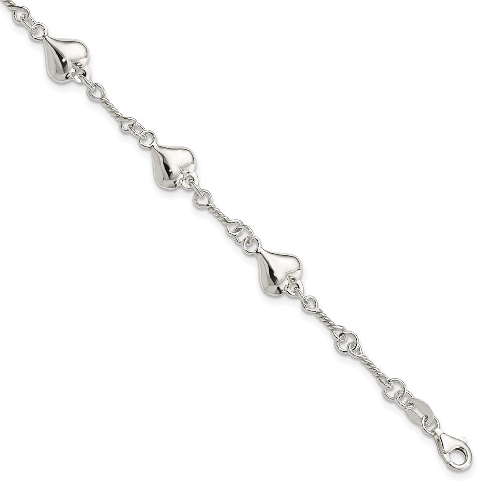 7.5 Inch Sterling Silver Polished Heart 7.5In Bracelet
