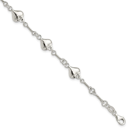 7.5 Inch Sterling Silver Polished Heart 7.5In Bracelet