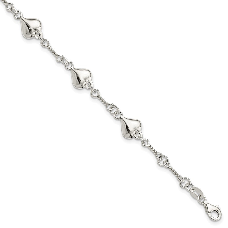 7.5 Inch Sterling Silver Polished Heart 7.5In Bracelet
