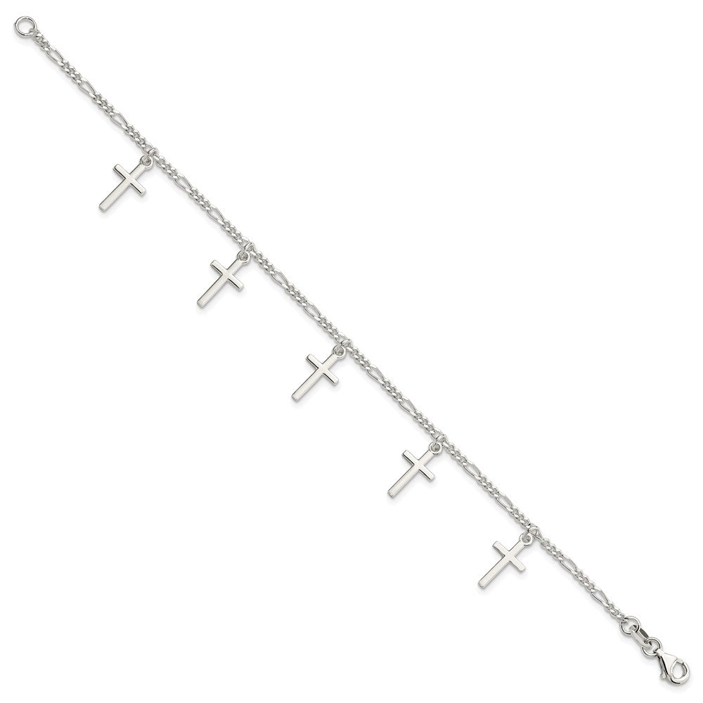 7.5 Inch Sterling Silver Polished Cross 7.5In Bracelet