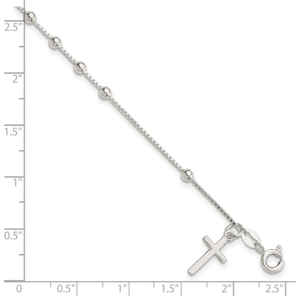 7.25 Inch Sterling Silver Polished Beaded Cross 7.25In Bracelet