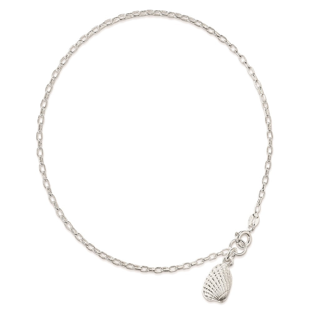 Sterling Silver 10Inch Solid Polished 3-D Shell Anklet