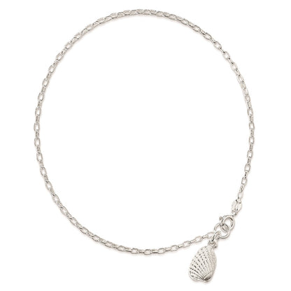 Sterling Silver 10Inch Solid Polished 3-D Shell Anklet