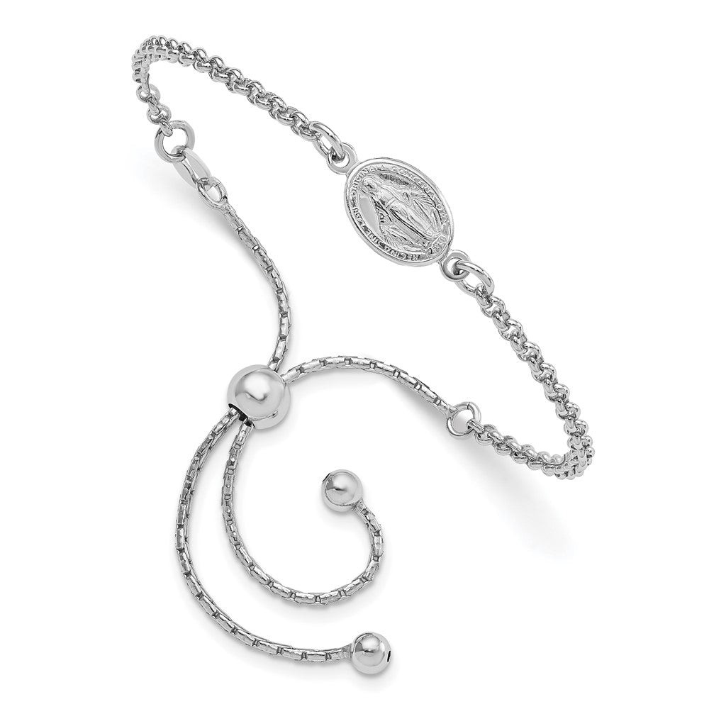 4 To 9 Inch Sterling Silver Rhodium-Plate Miraculous Medal Adjustable 4-9In Bracelet