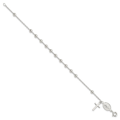Sterling Silver Beaded Polished Rosary 7.5 Inch Bracelet