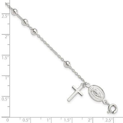 Sterling Silver Beaded Polished Rosary 7.5 Inch Bracelet
