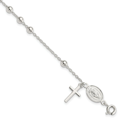 Sterling Silver Beaded Polished Rosary 7.5 Inch Bracelet