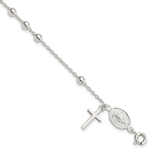 Sterling Silver Beaded Polished Rosary 7.5 Inch Bracelet