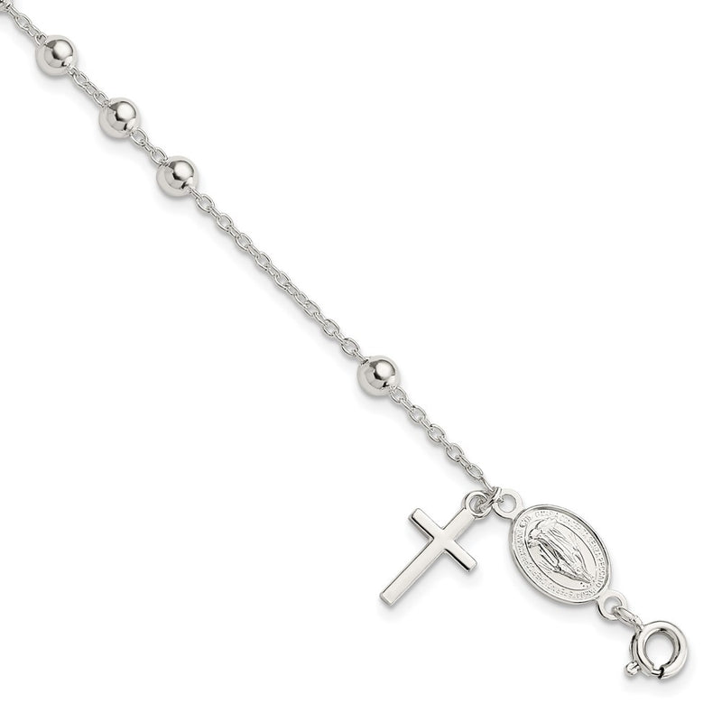 Sterling Silver Beaded Polished Rosary 7.5 Inch Bracelet
