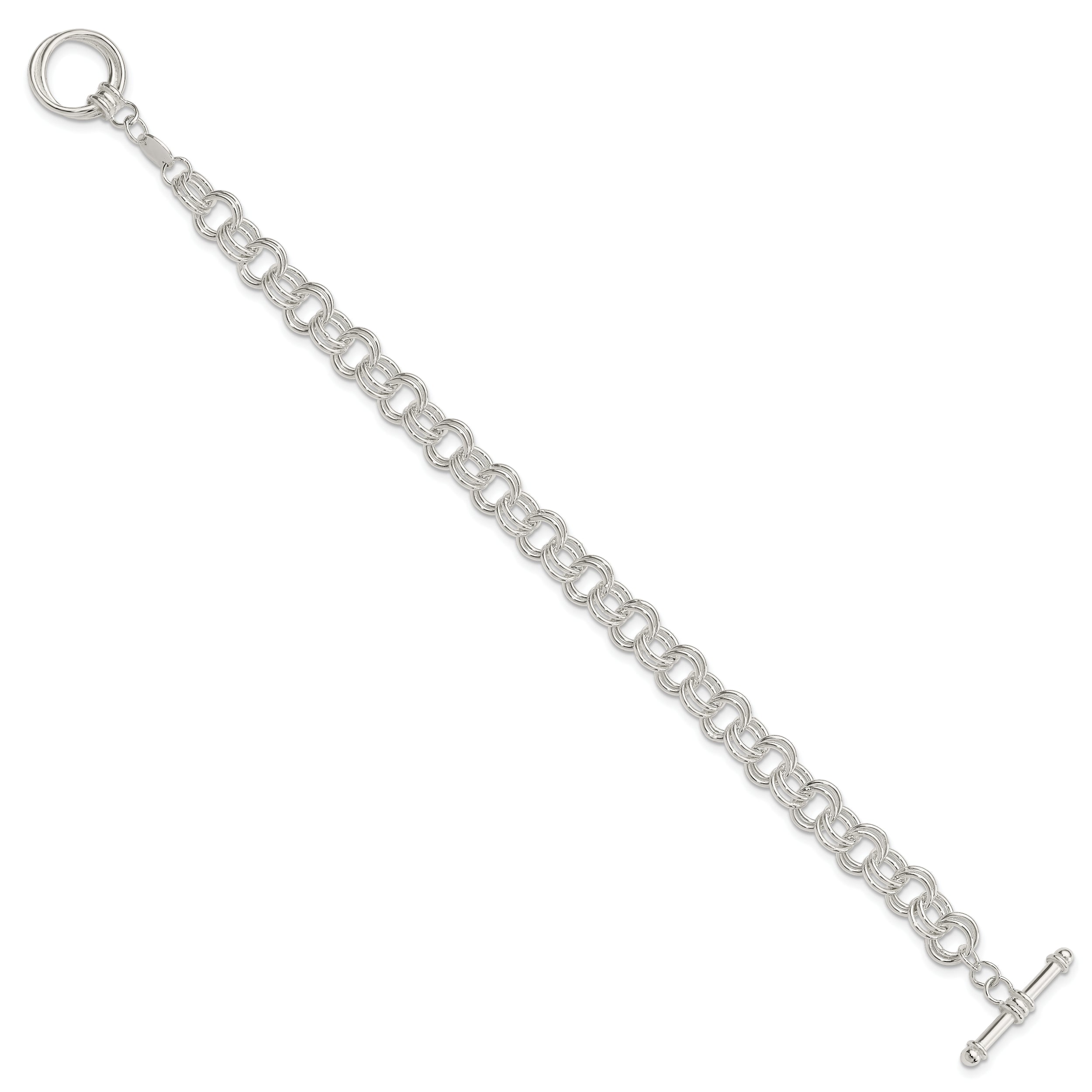 Sterling Silver Polished Fancy Link 7.5 Inch Toggle Charm Bracelet