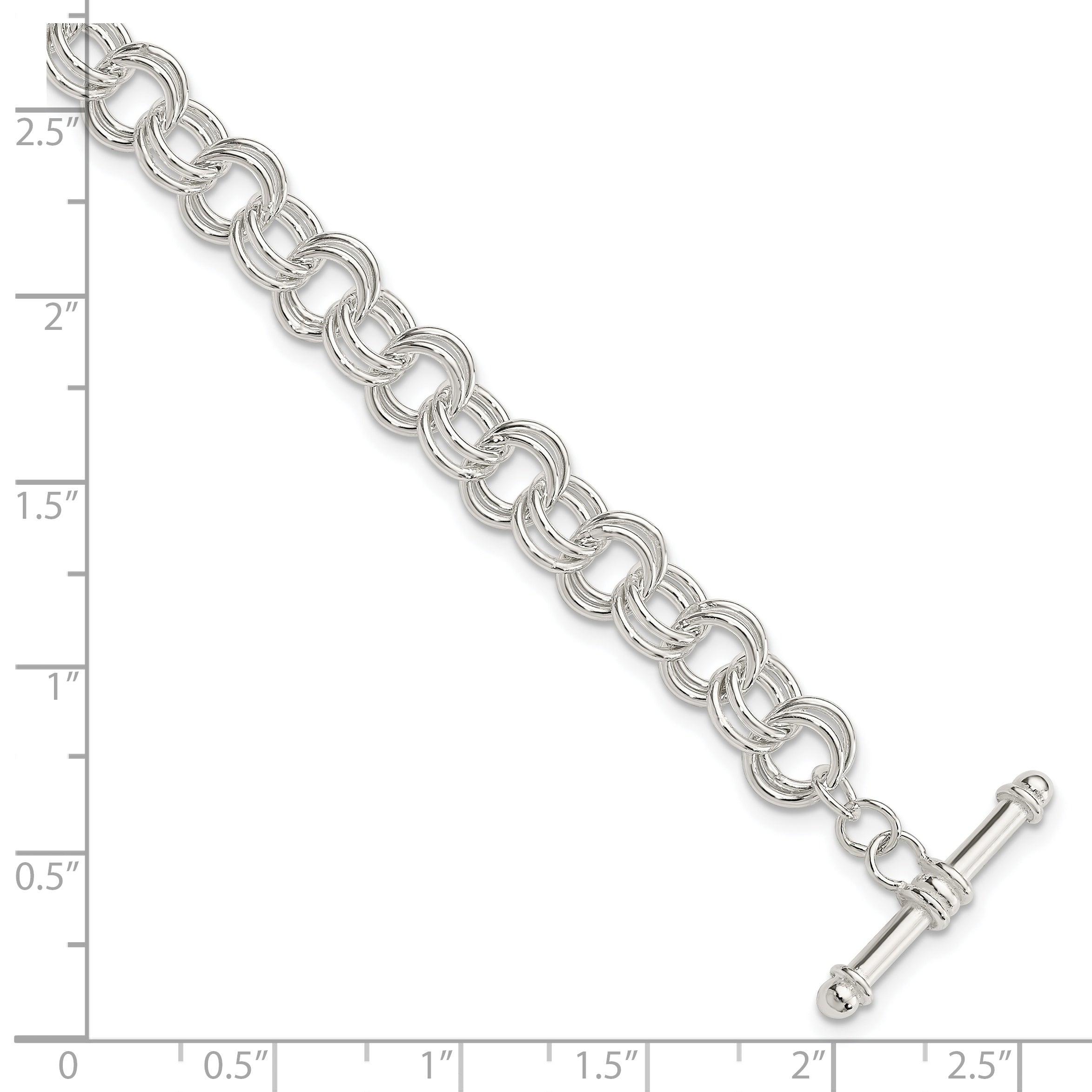 Sterling Silver Polished Fancy Link 7.5 Inch Toggle Charm Bracelet
