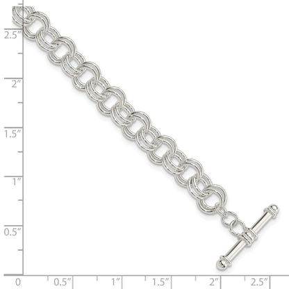 Sterling Silver Polished Fancy Link 7.5 Inch Toggle Charm Bracelet