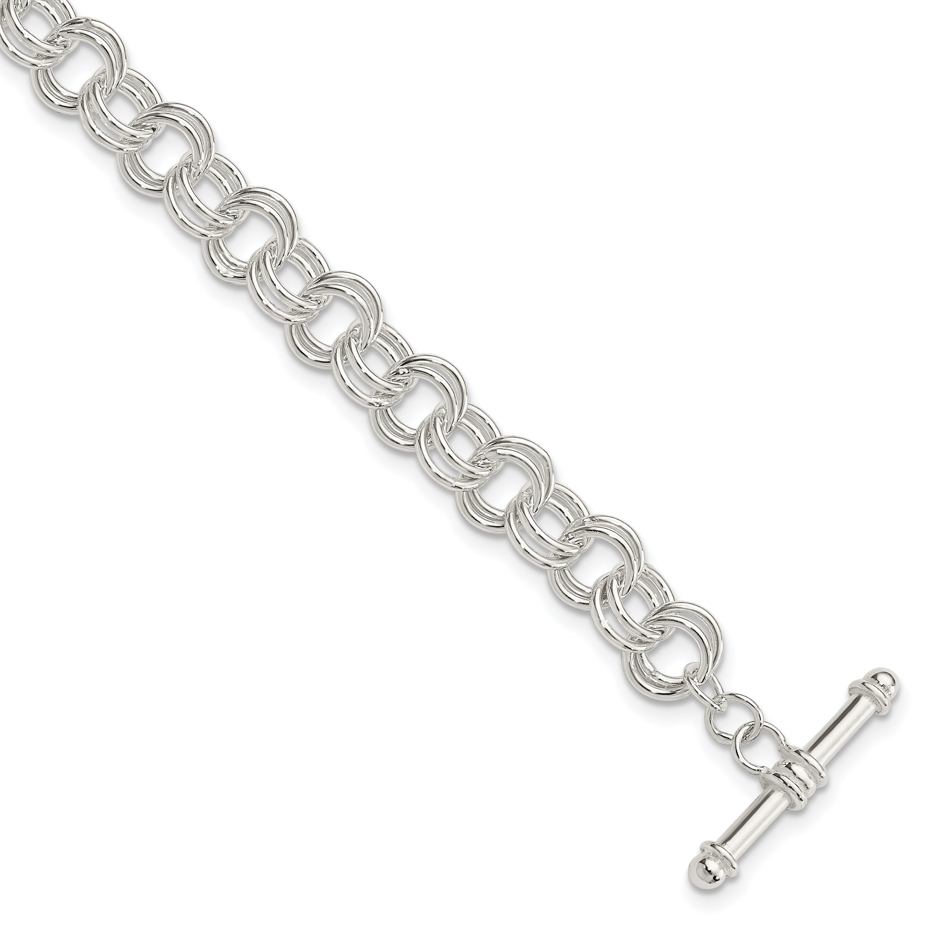 Sterling Silver Polished Fancy Link 7.5 Inch Toggle Charm Bracelet