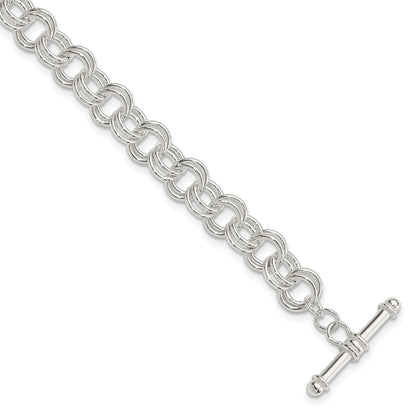 Sterling Silver Polished Fancy Link 7.5 Inch Toggle Charm Bracelet