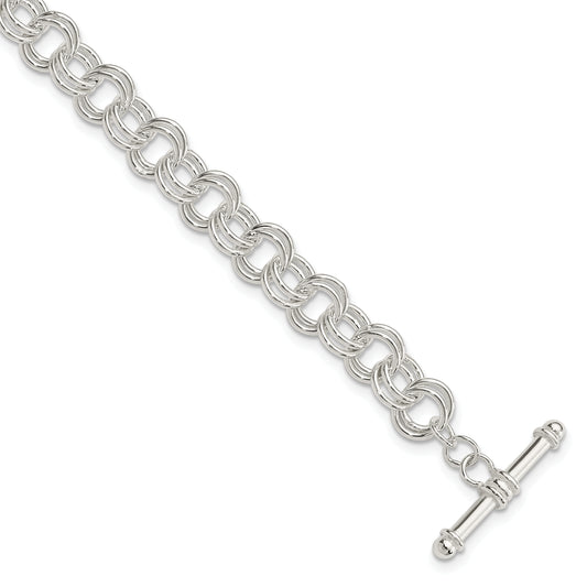 Sterling Silver Polished Fancy Link 7.5 Inch Toggle Charm Bracelet