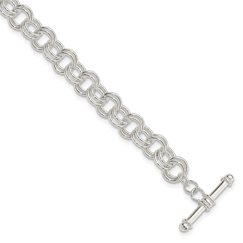Sterling Silver Polished Fancy Link 7.5 Inch Toggle Charm Bracelet