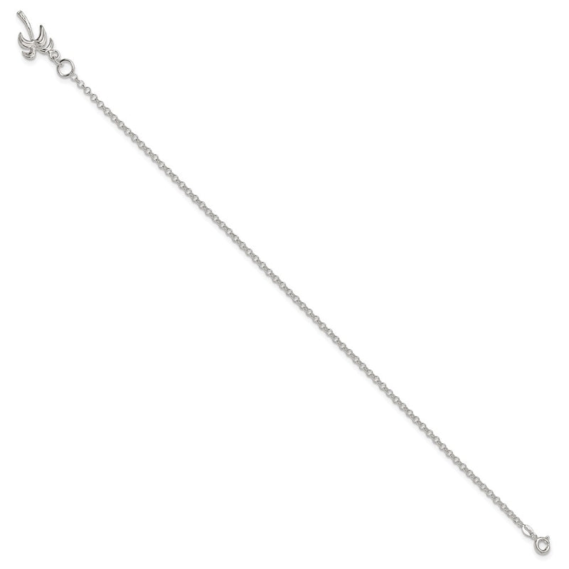 Sterling Silver 10Inch Solid Polished Palm Tree Anklet