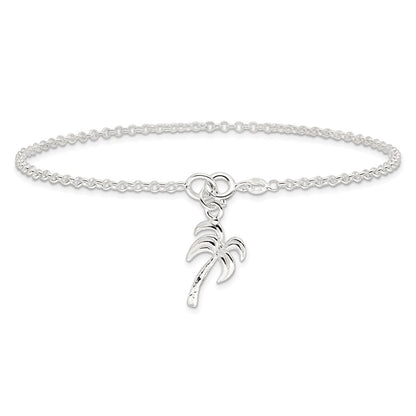 Sterling Silver 10Inch Solid Polished Palm Tree Anklet