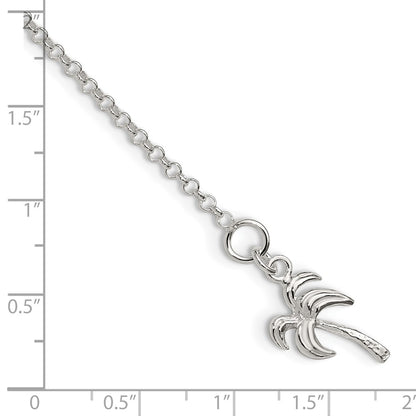 Sterling Silver 10Inch Solid Polished Palm Tree Anklet