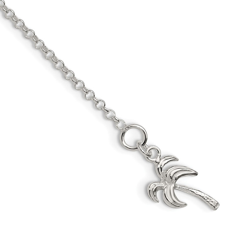 Sterling Silver 10Inch Solid Polished Palm Tree Anklet