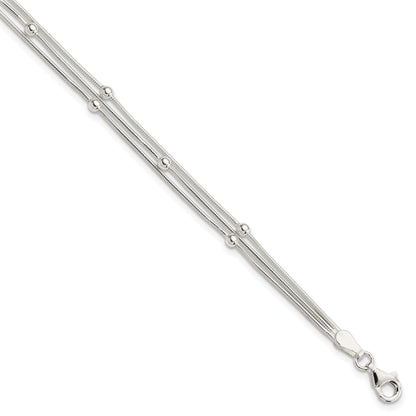 Sterling Silver Polished 3-Strand Beaded 7.5 Inch Bracelet