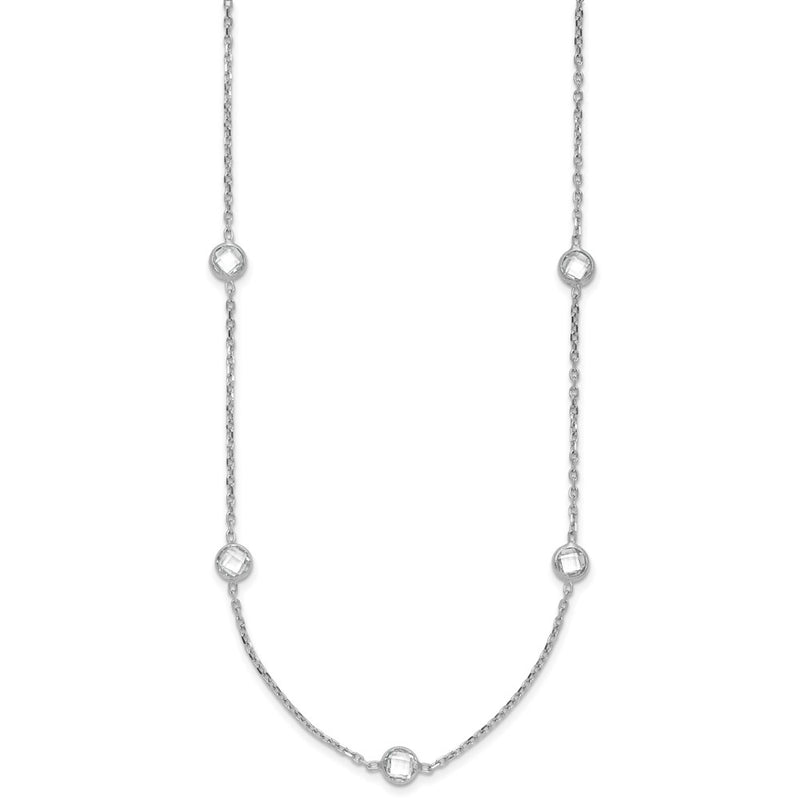 Sterling Silver Rhodium-Plated 9-Station Cz Polished Necklace