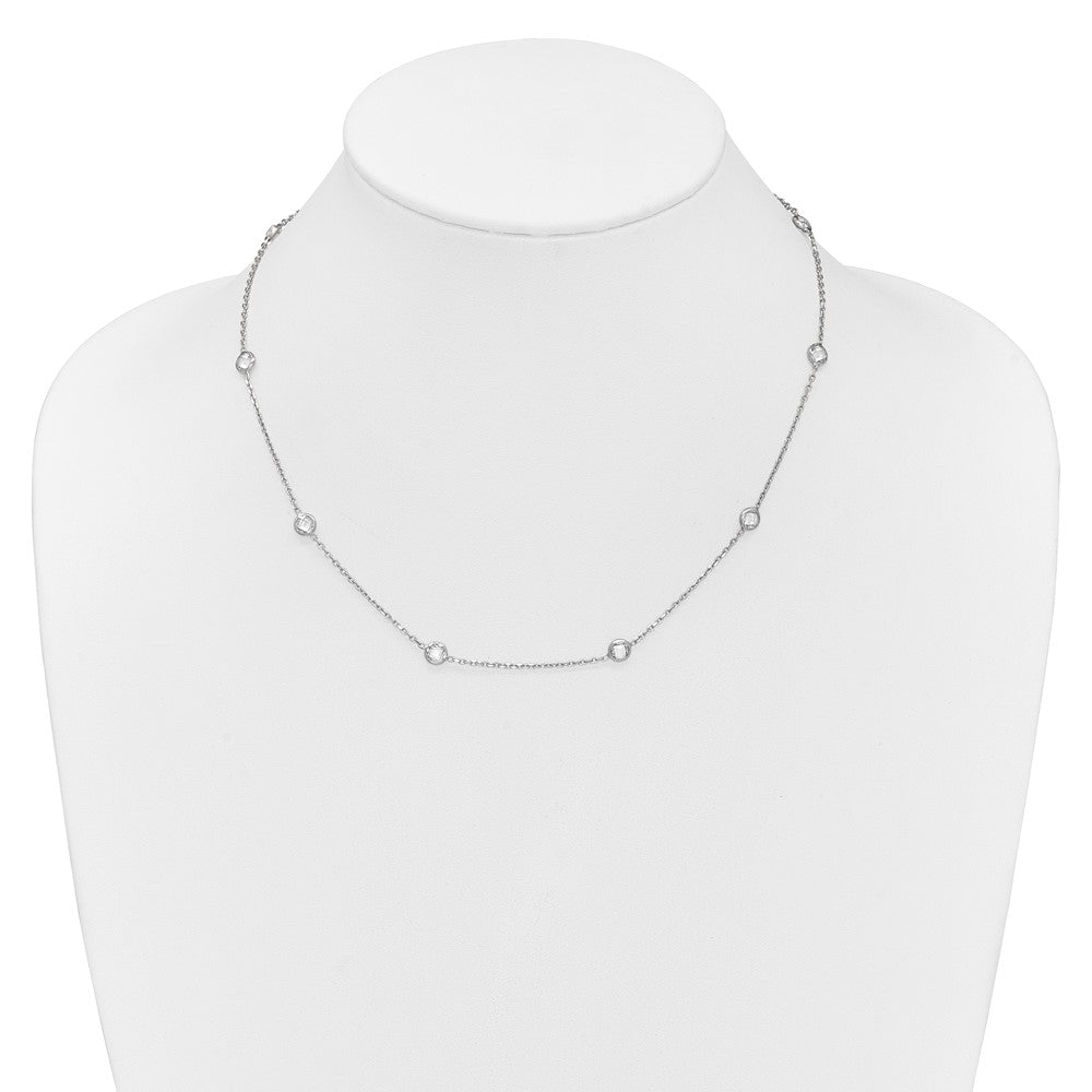 Sterling Silver Rhodium-Plated 9-Station Cz Polished Necklace