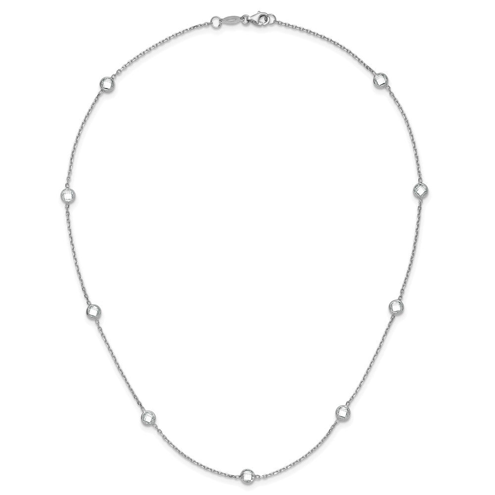 Sterling Silver Rhodium-Plated 9-Station Cz Polished Necklace