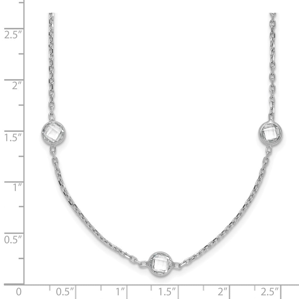 Sterling Silver Rhodium-Plated 9-Station Cz Polished Necklace
