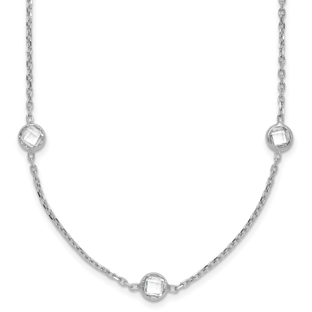 Sterling Silver Rhodium-Plated 9-Station Cz Polished Necklace