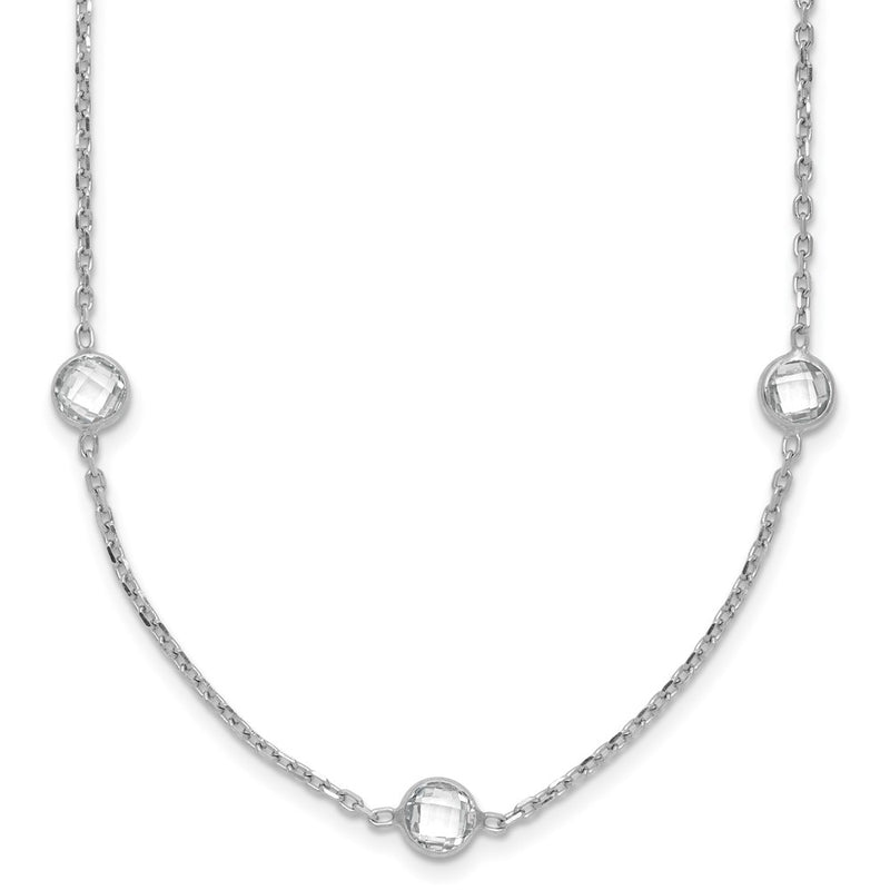 Sterling Silver Rhodium-Plated 9-Station Cz Polished Necklace